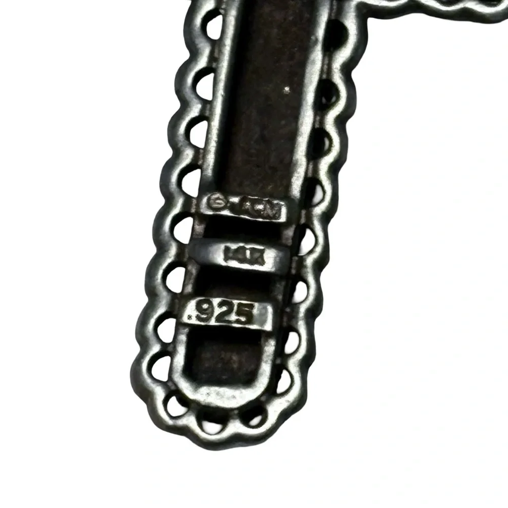 14k Gold & Sterling Silver JCM 3 Dimensional Footsteps Cross Religious Pendant